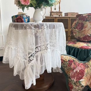白色蕾丝桌布餐桌高级感装 法式 饰圆桌长方形绣花纱盖巾布茶几台布