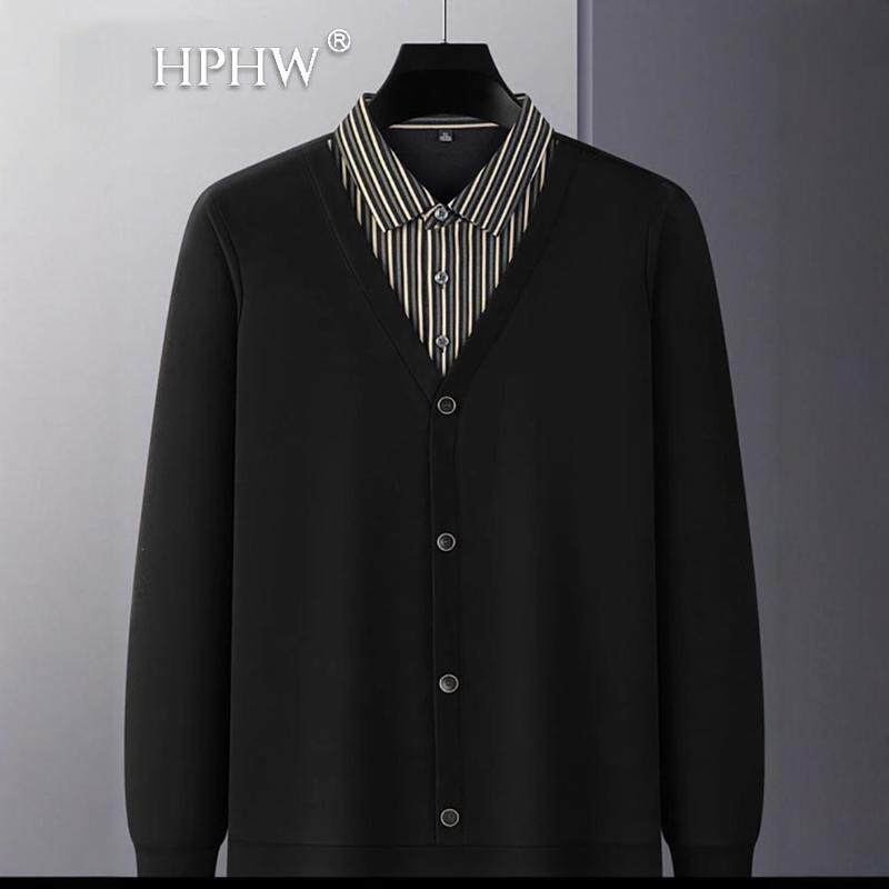 2025新款轻奢假两件黑色长袖polo衫男春秋中老年潮流商务休闲t恤