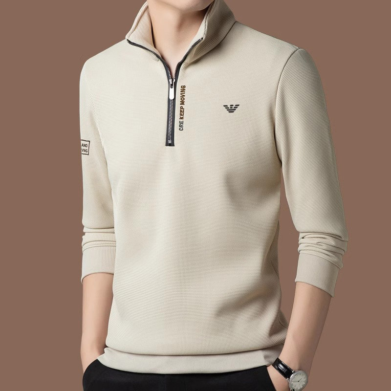 2025新款男士春秋休闲长袖t恤新款立领打底polo衫宽松卫衣男装