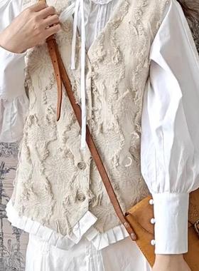 原创设计法式剪花马甲奶茶色背心复古百搭NuagesFroufrou现货速发