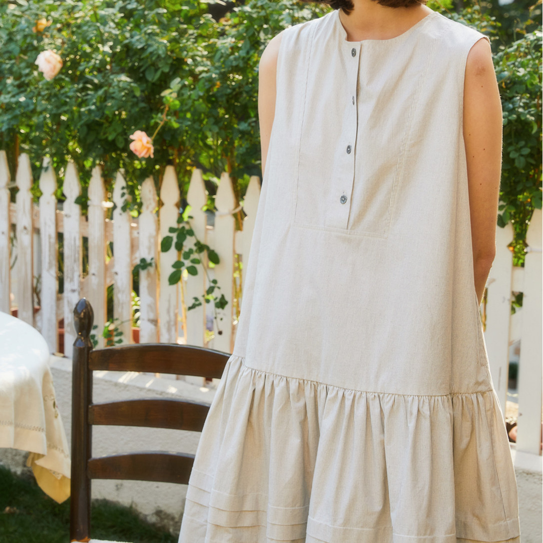 法式棉麻背心连衣裙文艺宽松百搭