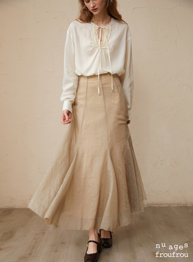 NuagesFroufrou法式复古咖啡色纱纱裙优雅气质A字伞裙休闲高级感