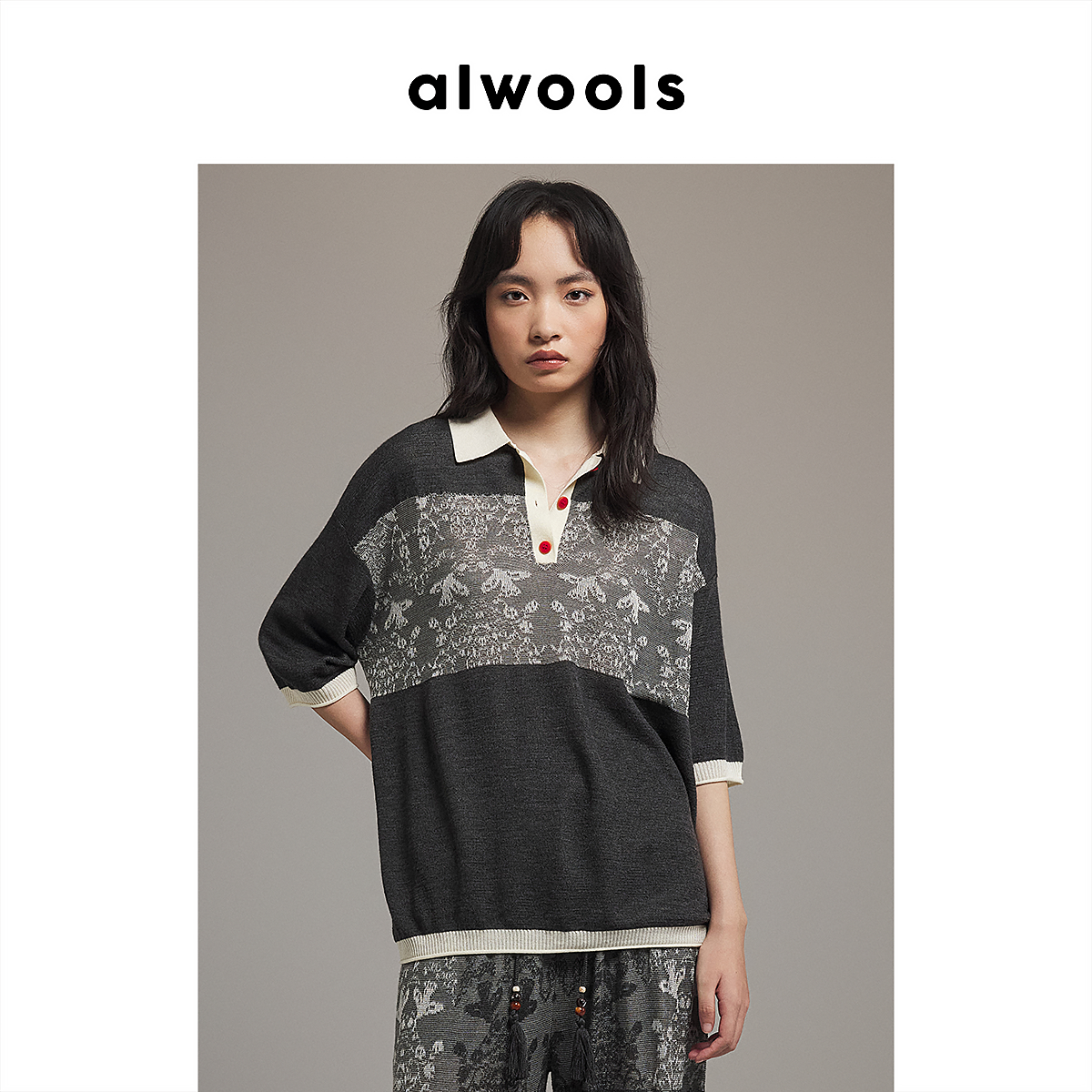 ALWOOLS2026早春新品胶囊飞鸟花蔓纹提花针织Polo衫,女装/女士精品,POLO衫,淘宝优惠券,粉丝福利购,淘宝优惠卷