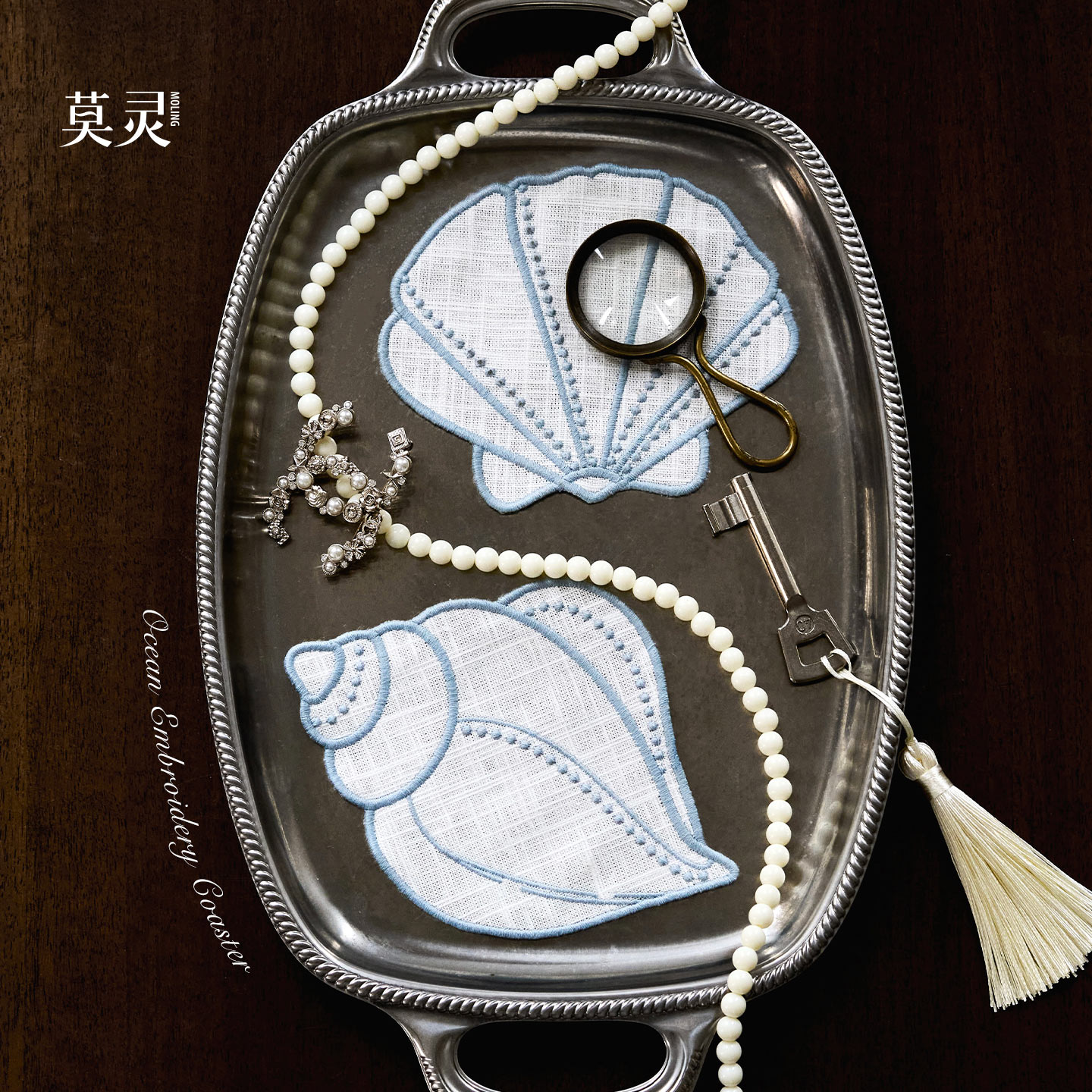 海洋风棉麻杯垫刺绣工艺