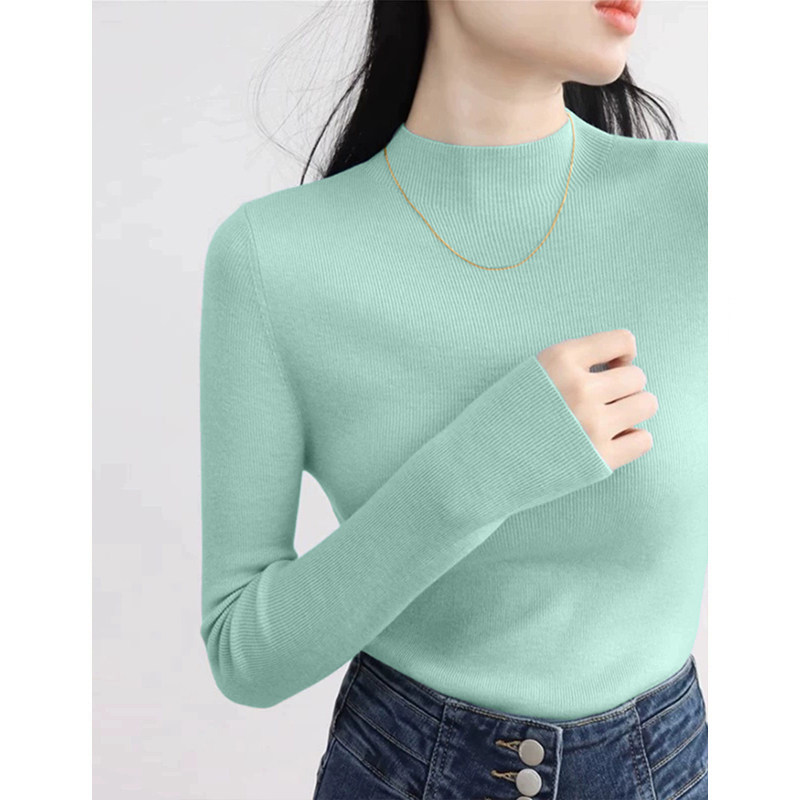 半高领羊毛针织打底衫女秋冬套头毛衣洋气薄荷绿修身内搭长袖上衣,女装/女士精品,毛针织衫,淘宝优惠券,粉丝福利购,淘宝优惠卷