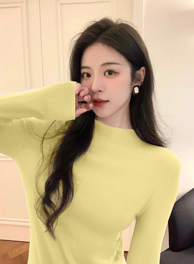 秋冬法式气质羊毛半高领针织打底衫女中领毛衣奶黄色温柔百搭上衣