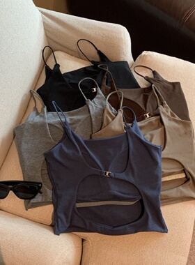 美背纯欲风露背吊带背心女夏外穿带胸垫文胸一体独特精致短款上衣