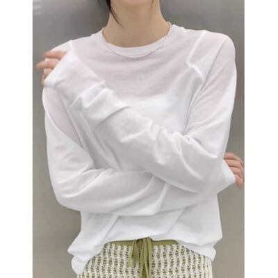 白色正肩长袖T恤女气质内搭打底