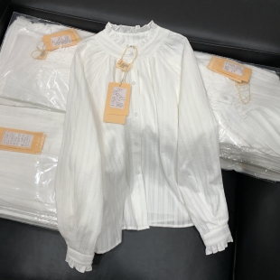 法式木耳边白色衬衫女2025秋季新款高级感温柔风气质别致长袖上衣