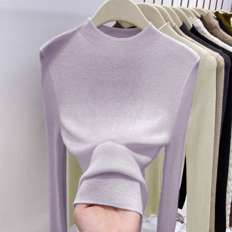 韩系粉紫色半高领针织衫女秋冬氛围感穿搭绝美漂亮修身打底毛衣,女装/女士精品,毛针织衫,淘宝优惠券,粉丝福利购,淘宝优惠卷