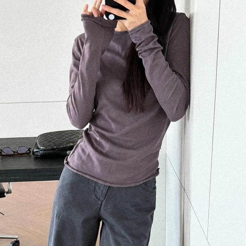 【韩系高智感】灰紫色长袖t恤女图片