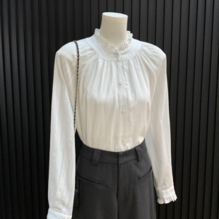 法式木耳边小立领白色衬衫女秋季温柔风气质衬衣独特漂亮内搭上衣