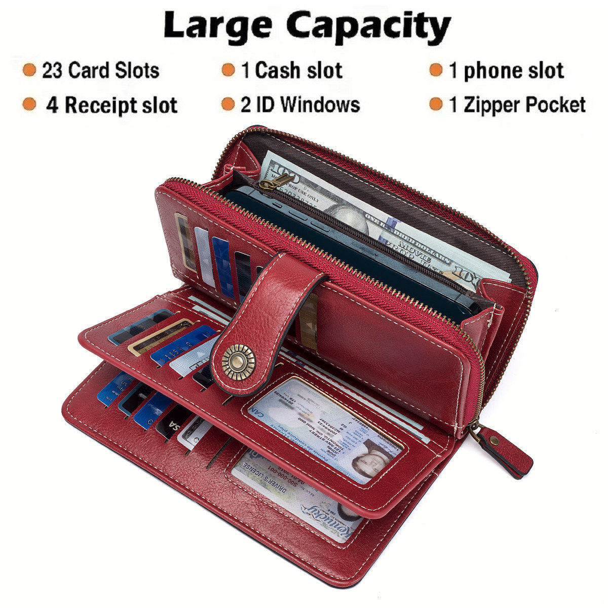 RFID防盗刷油蜡皮女士钱包长款大容量多卡位PU复古手拿包卡包一体,箱包皮具/热销女包/男包,钱包,淘宝优惠券,粉丝福利购,淘宝优惠卷