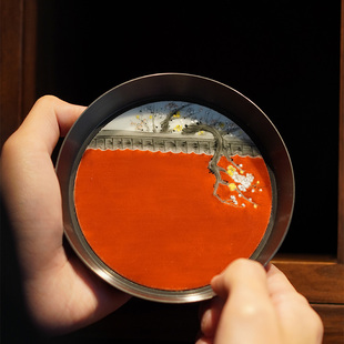 诗瓷集 景德镇手工粉彩竹报平安锡壶承 高端釉上彩中式宫廷风圆形