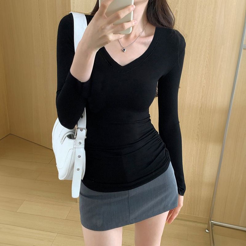 正肩内搭上衣女秋冬2025新款高级感长袖辣妹修身百搭性感打底衫女