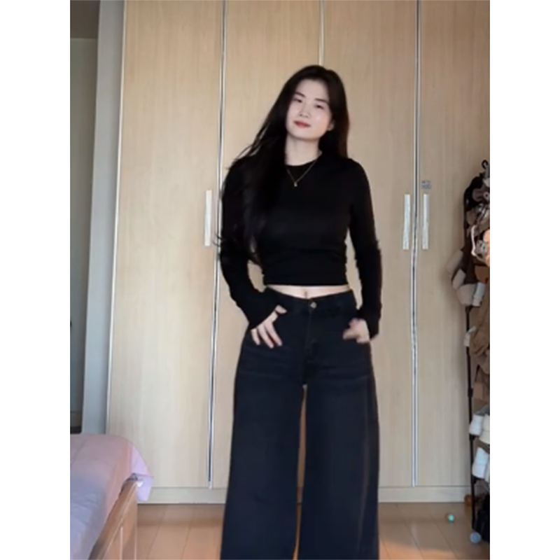 辣妹红色短款修身圆领长袖T恤女装秋冬季纯色打底衫性感百搭