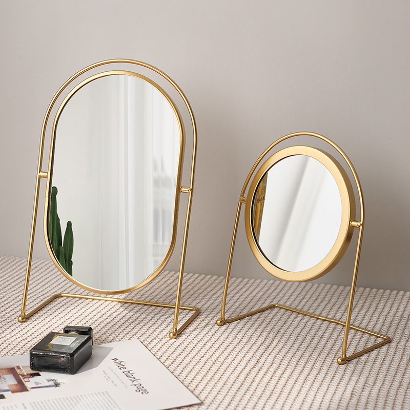 台式桌面化妆镜学生宿舍可立高清大号镜子家用现代简约轻奢梳妆镜