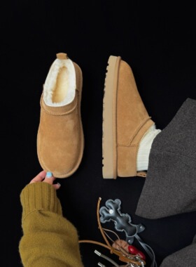 平底小迷你】｜2.5CM羊皮毛一体雪地靴真皮真毛轻便增高保暖