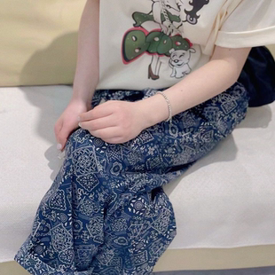 2025碎花蓝图形直筒睡裤 女 300斤可穿宽松显瘦松紧腰家居遛弯裤