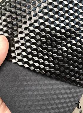 黑色3D蜂窝形状硬挺反光镜面仿pu皮革舞台背景亮光设计师创意布料
