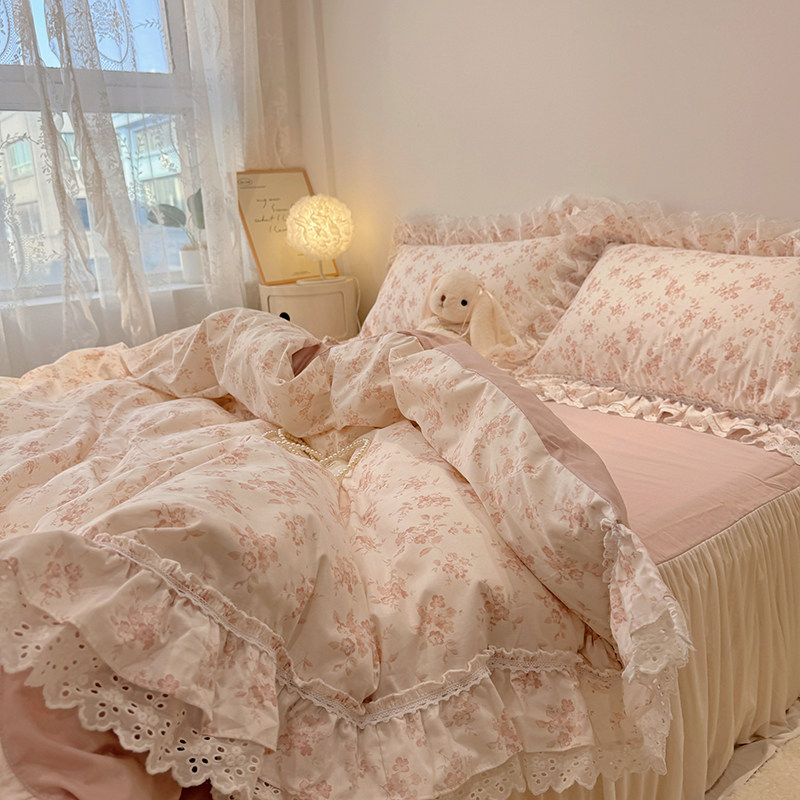 2026新款纯棉简约床裙款小清新INS韩系全棉法式花边清新款四件套