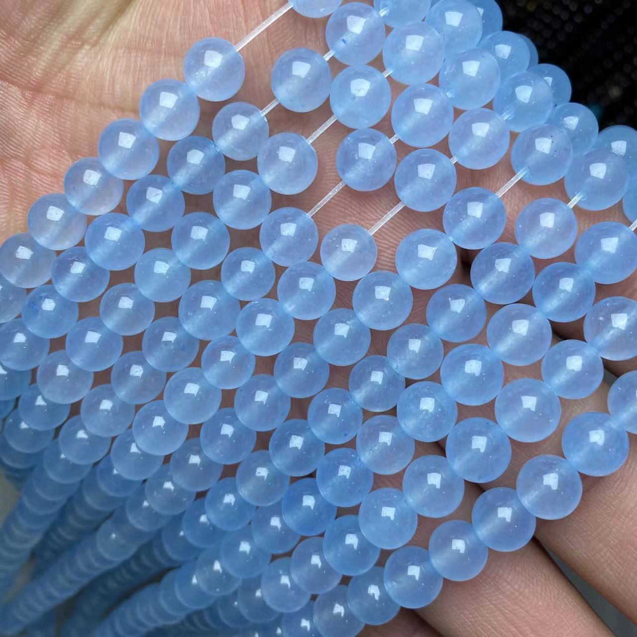 冰种海蓝宝散珠 海蓝宝圆珠散珠隔珠佛珠手串手链串珠DIY饰品配件