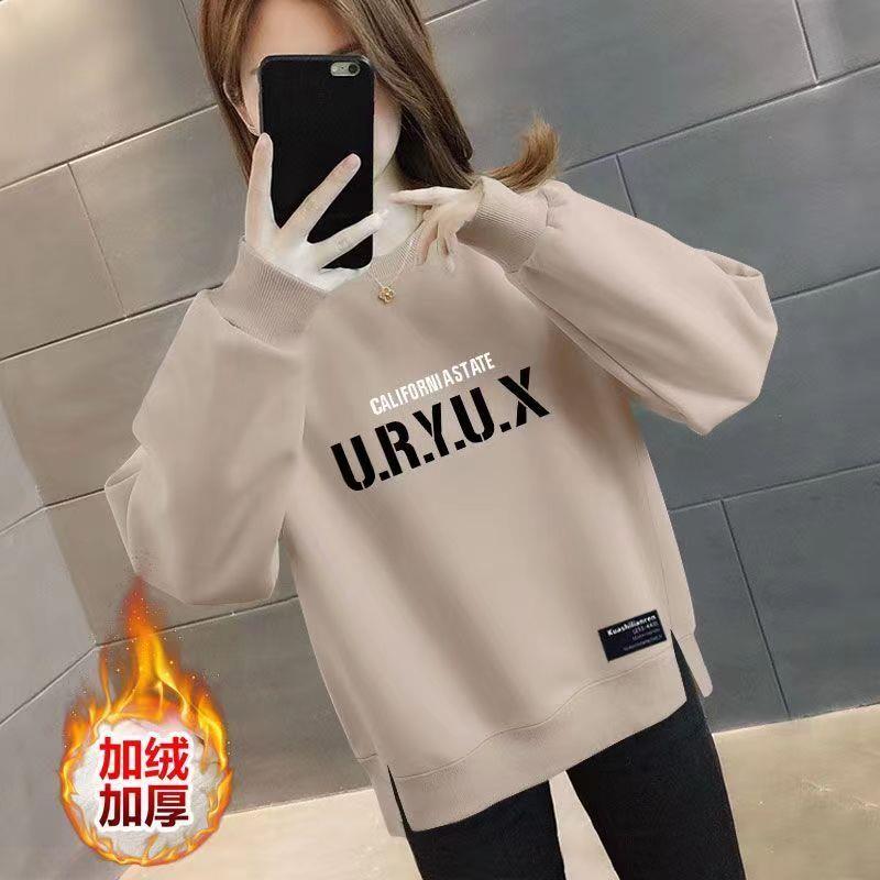 2024冬季新款加绒加厚高品质卫衣女长袖休闲宽松显瘦韩版女款上衣