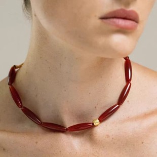 瓶系列橄榄形红玛瑙串珠项链复古风轻奢气质锁骨链小众设计款 项链