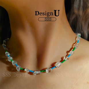 轻奢大牌同款 高端天然白水晶项链手工串珠原石叠戴女彩色显白流行