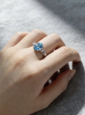 轻奢高级清冷感S925纯银高碳钻帕拉伊巴戒指霓虹薄荷绿彩宝戒指女