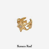 开口戒指 希腊复古手工制星月鸽锆石镶嵌宽版 Nuef Cornucopia