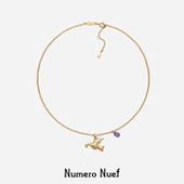 Nuef Cornucopia 希腊复古星月鸽葡萄藤紫锆锁骨链