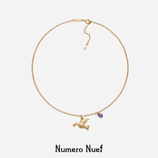 Nuef “Cornucopia”希腊复古星月鸽葡萄藤紫锆锁骨链