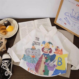 儿童2026夏季新款洋气休闲衬.衣男女童韩版卡通彩绘上衣夏装