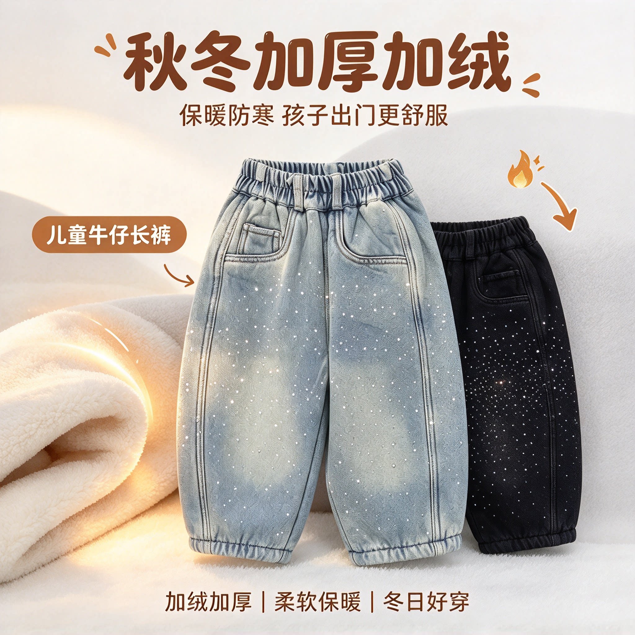 璨星闪满钻爆闪加绒童牛仔裤