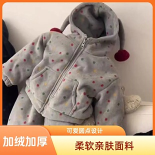 一件过冬2025冬季新款男女童三层夹棉加厚棉衣棉裤两件套家居套装