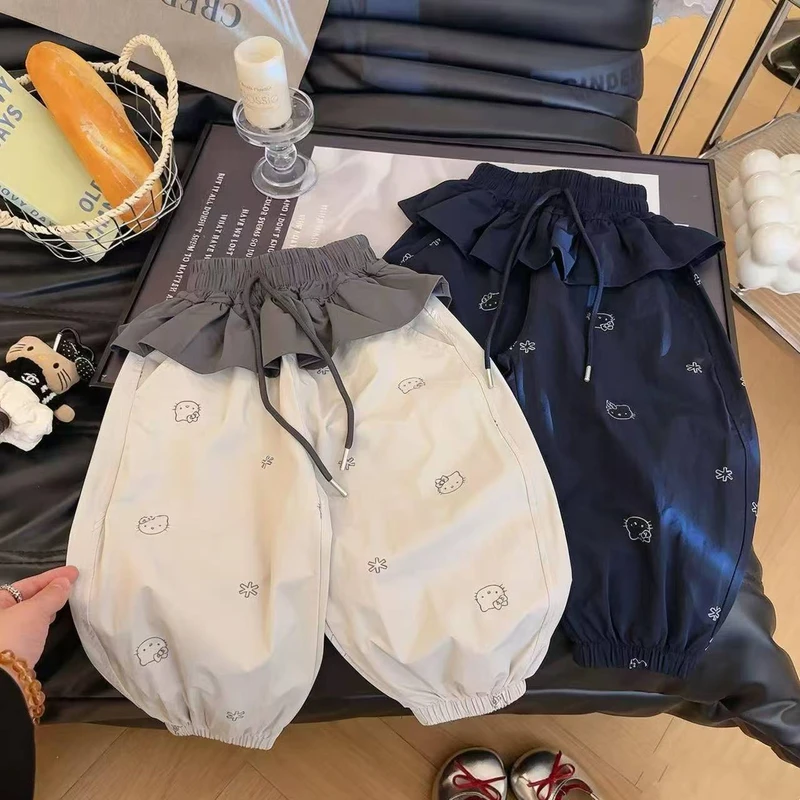 夏季女童轻薄透气小猫束口灯笼裤