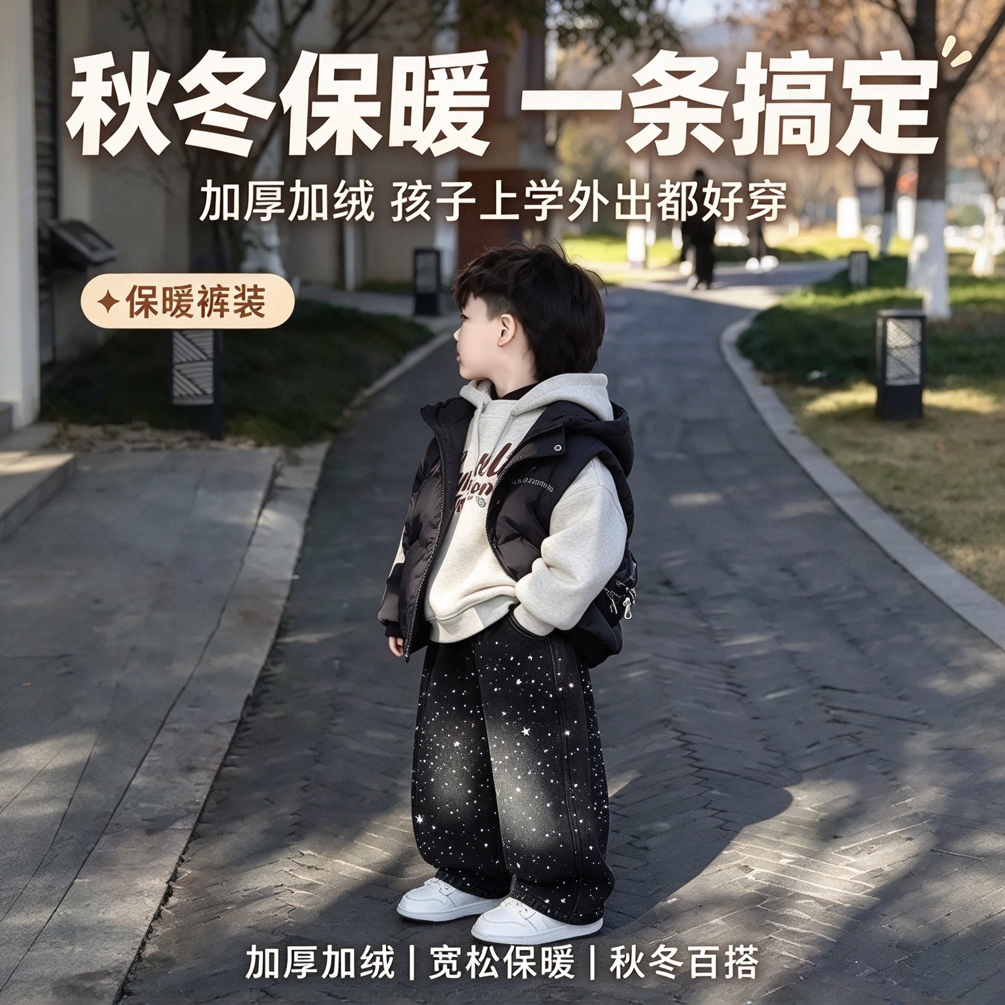 璨星闪满钻爆闪加绒童牛仔裤