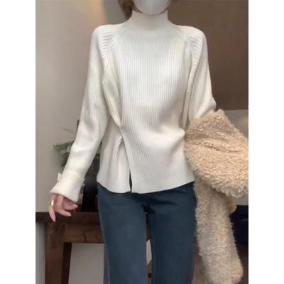 慵懒半高领白色毛衣女秋冬季2025新款加厚大衣内搭打底针织衫上衣
