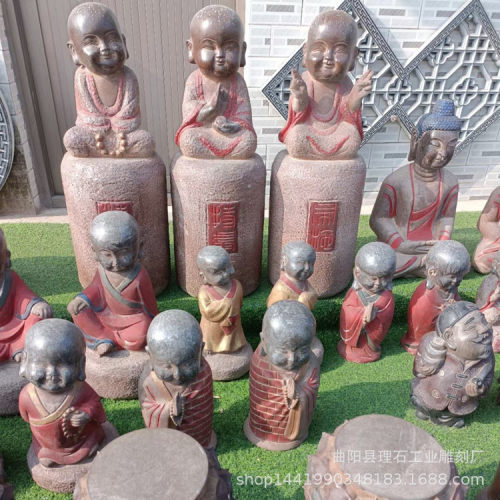 青石小沙弥雕塑汉白玉大理石仿古做旧小和尚雕塑寺庙庭院摆件