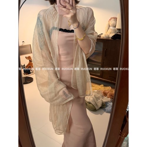 RuoXun肌理褶皱亚麻披肩女夏季松弛感防晒丝巾出游空调外搭薄围巾