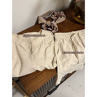 RUOXUN/亚麻衬衫短裤套装女春夏宽松休闲老钱风套头衫