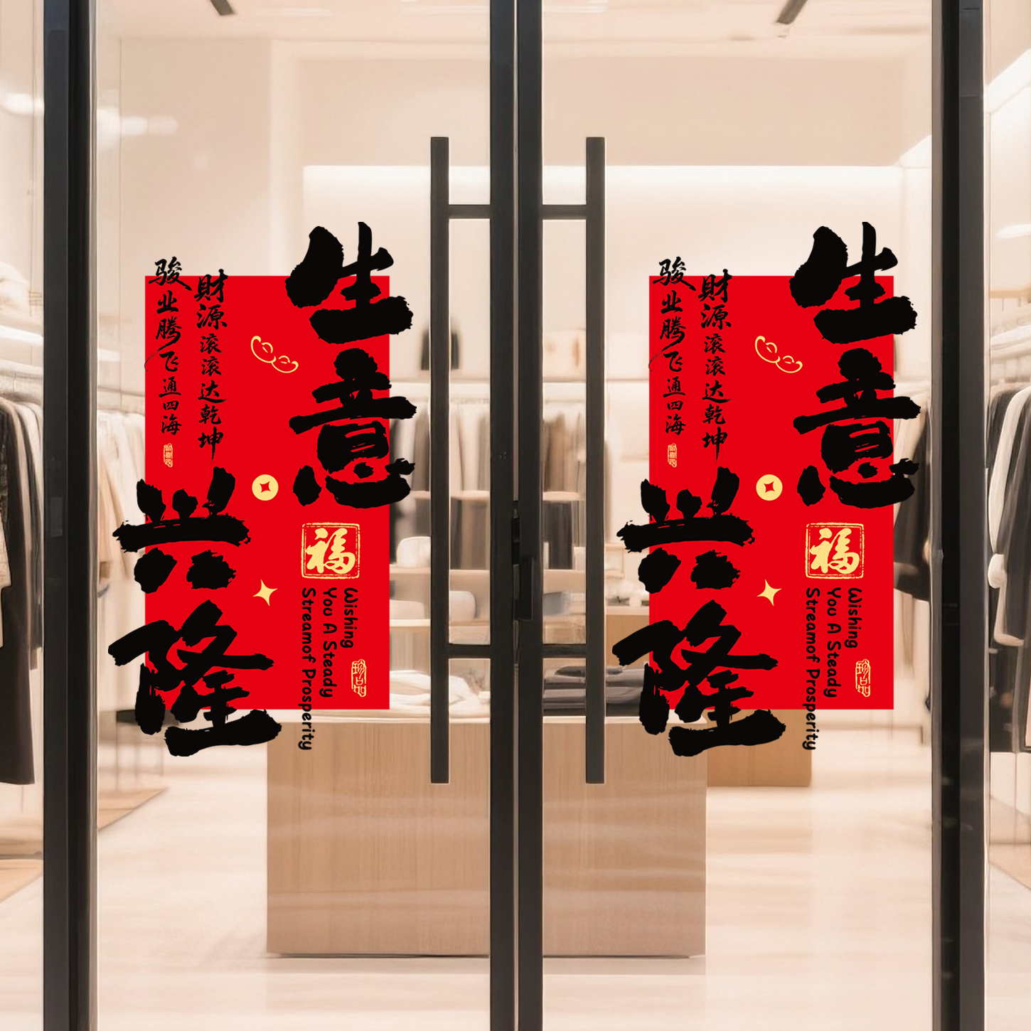 生意兴隆窗花静电贴新店开业贴纸