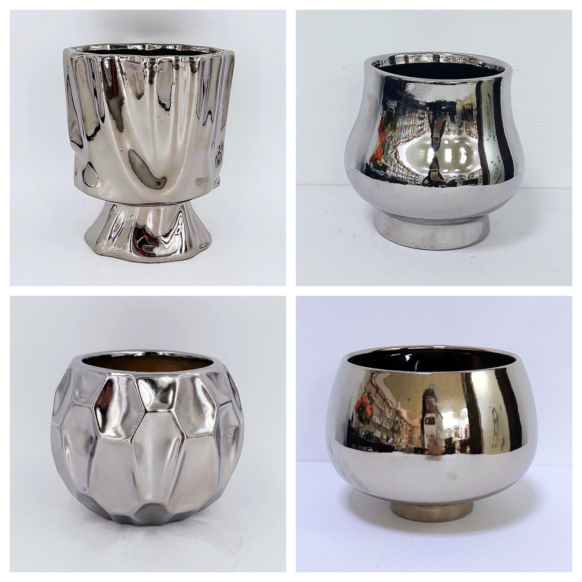 简约北欧电镀银色陶瓷花盆家居