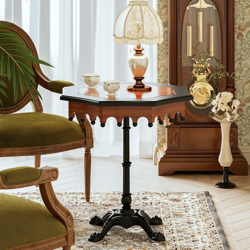 法式复古实木咖啡桌设计师小户型酒店家用阳台客厅边几茶几小桌子