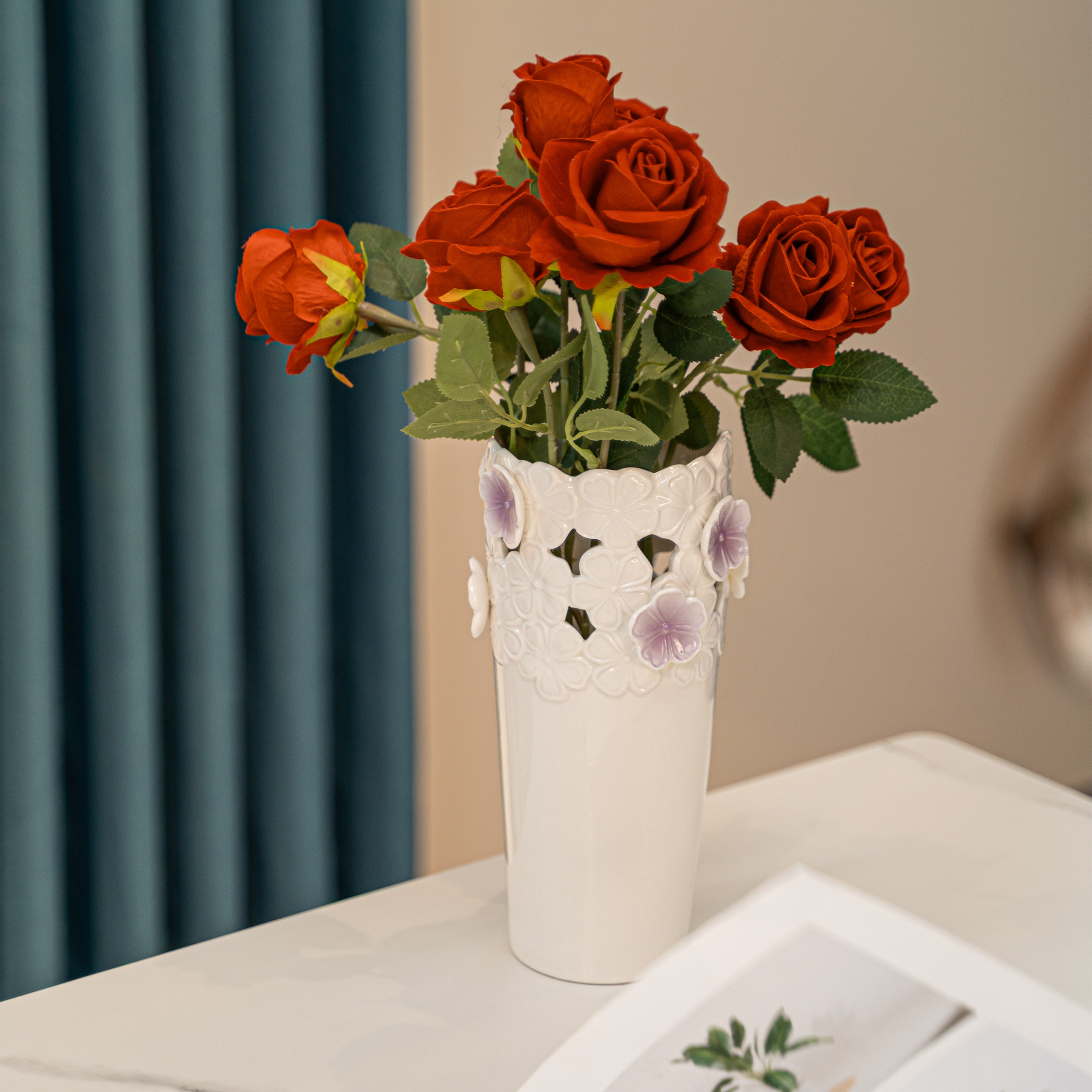 手工立体浮雕陶瓷花瓶家用高颜值玄关客厅轻奢插花器干花鲜花摆件,家居饰品,花瓶,淘宝优惠券,粉丝福利购,淘宝优惠卷