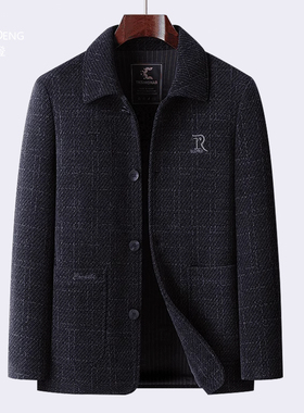 爸爸外套春秋冬季新款中老年人男士毛呢子夹克衫爷爷装扣子上衣服