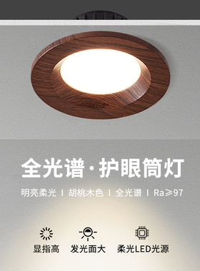 侘寂风全光谱led复古筒灯嵌入式胡桃木纹护眼卧室吊顶灯天花灯