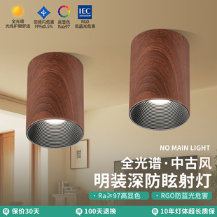 胡桃木色护眼全光谱防眩明装无主灯射灯中古风家用客厅照明走廊灯