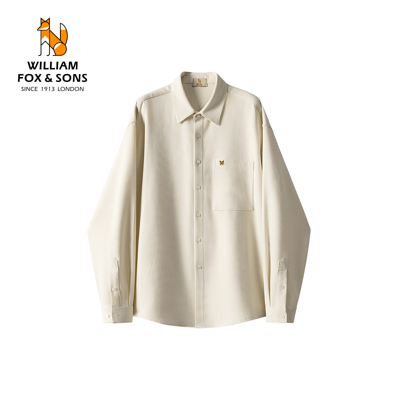 【专区3件75折】英国小狐狸华夫格亲肤长袖衬衫男女同款休闲衬衣